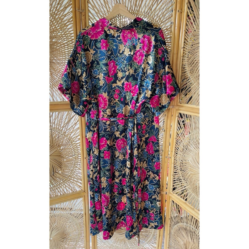 Vintage Cinema Etoile Sexy Silk Pink Floral Flower Print Lingerie Robe - Picture 7 of 8